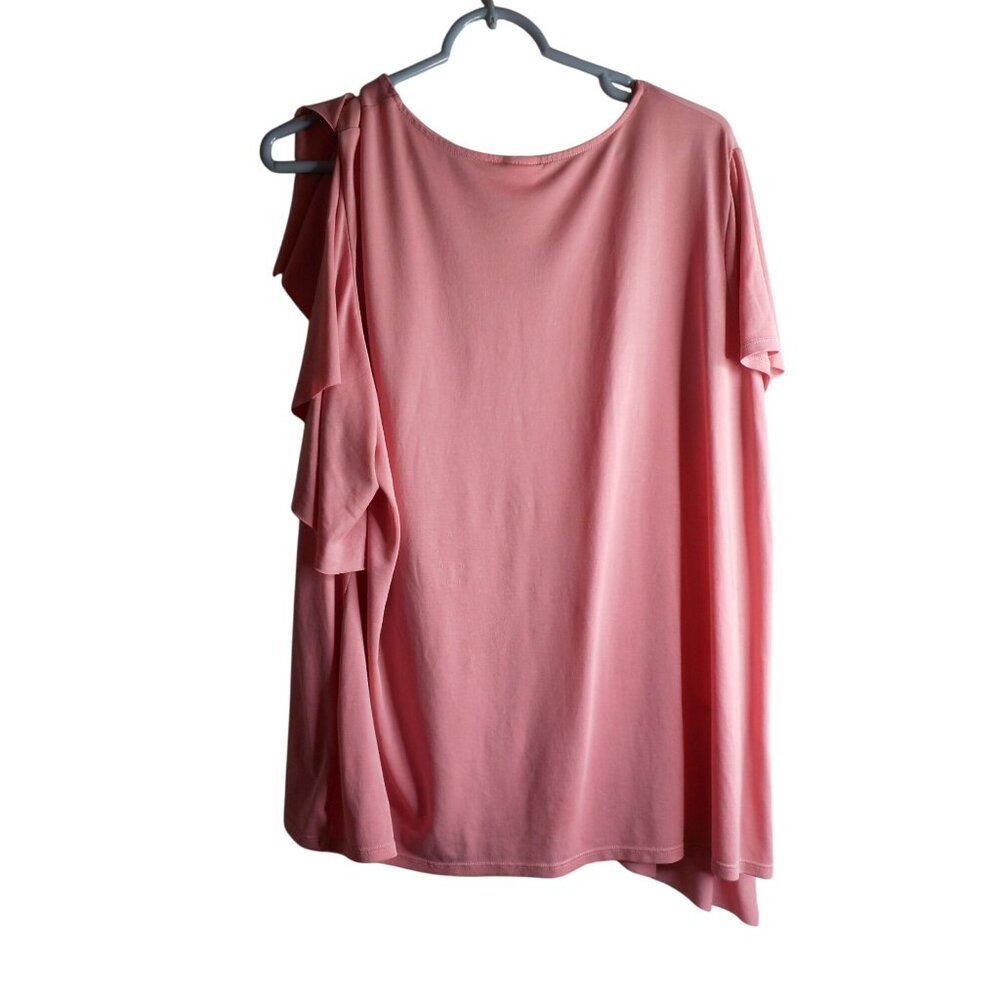 Time and Tru pink ruffle blouse top Sz XXL (20) cold shoulder short sleeve - Picture 3 of 5